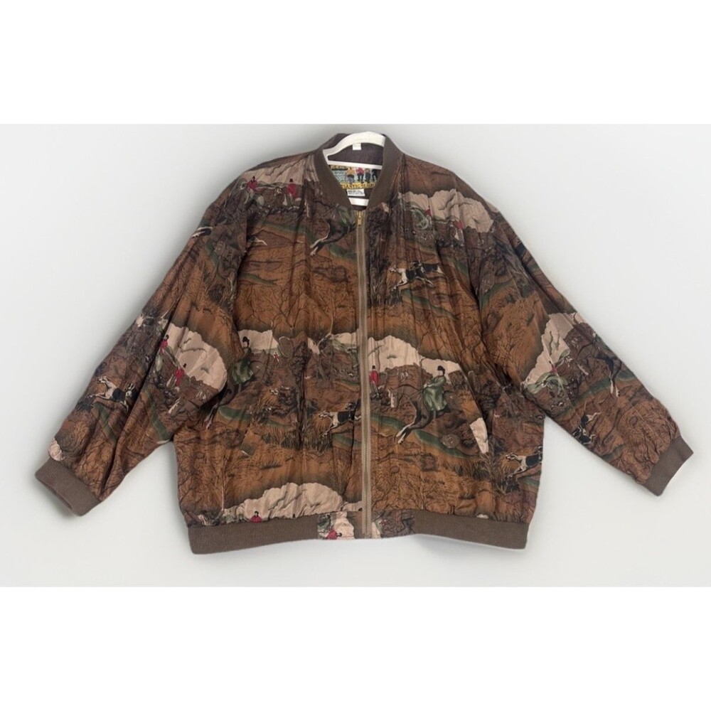 Vintage 80s Atlantic Beach L 100% Silk Equastrian  Lightweight Bomber Jacket